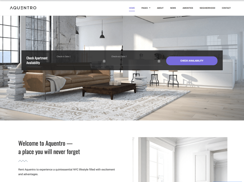 Aquentro WordPress theme for real estate website