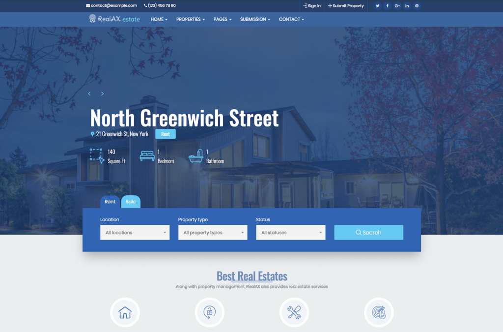 RealAX WordPress theme for real estate website