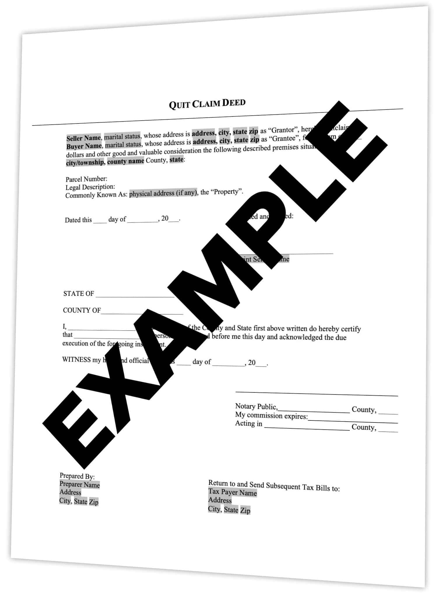 QUIT CLAIM DEED EXAMPLE