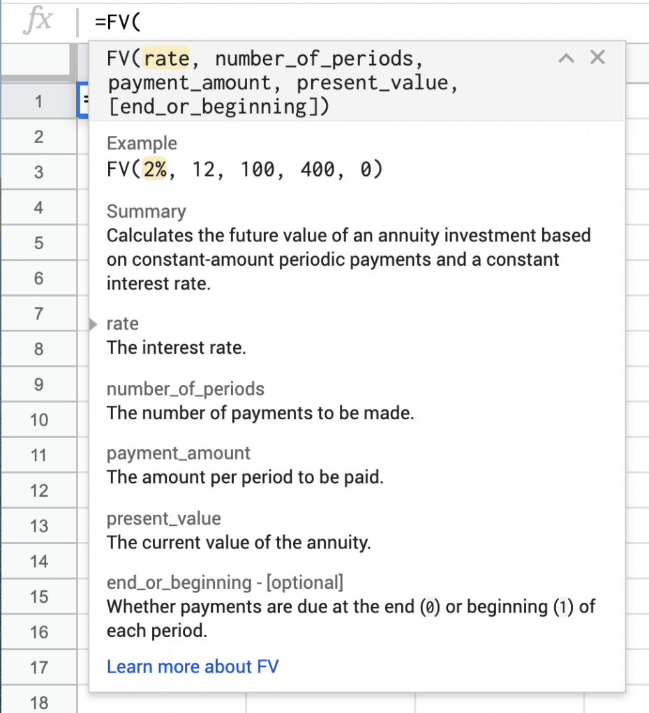 google sheets compound interest formula