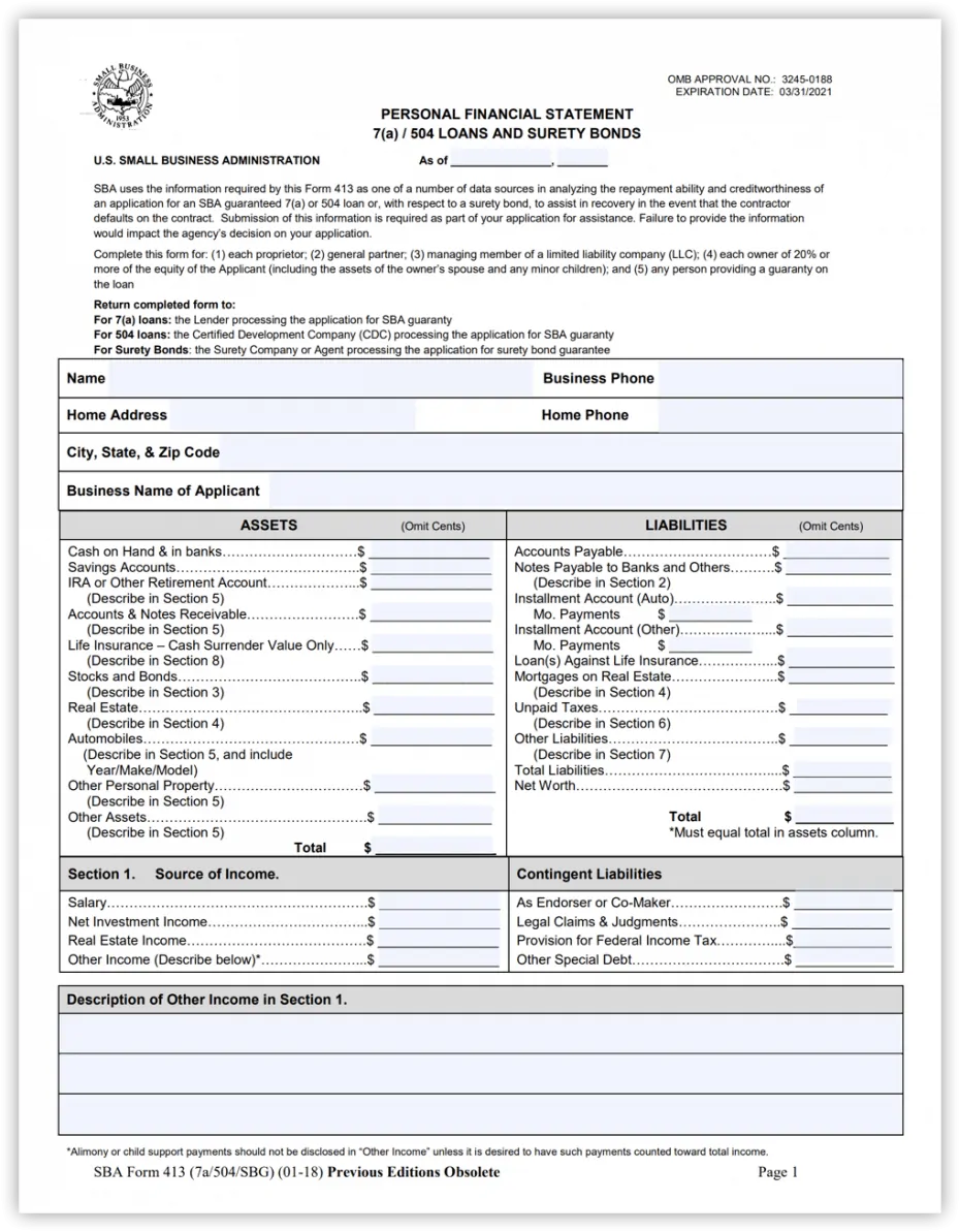 SBA PFS Example