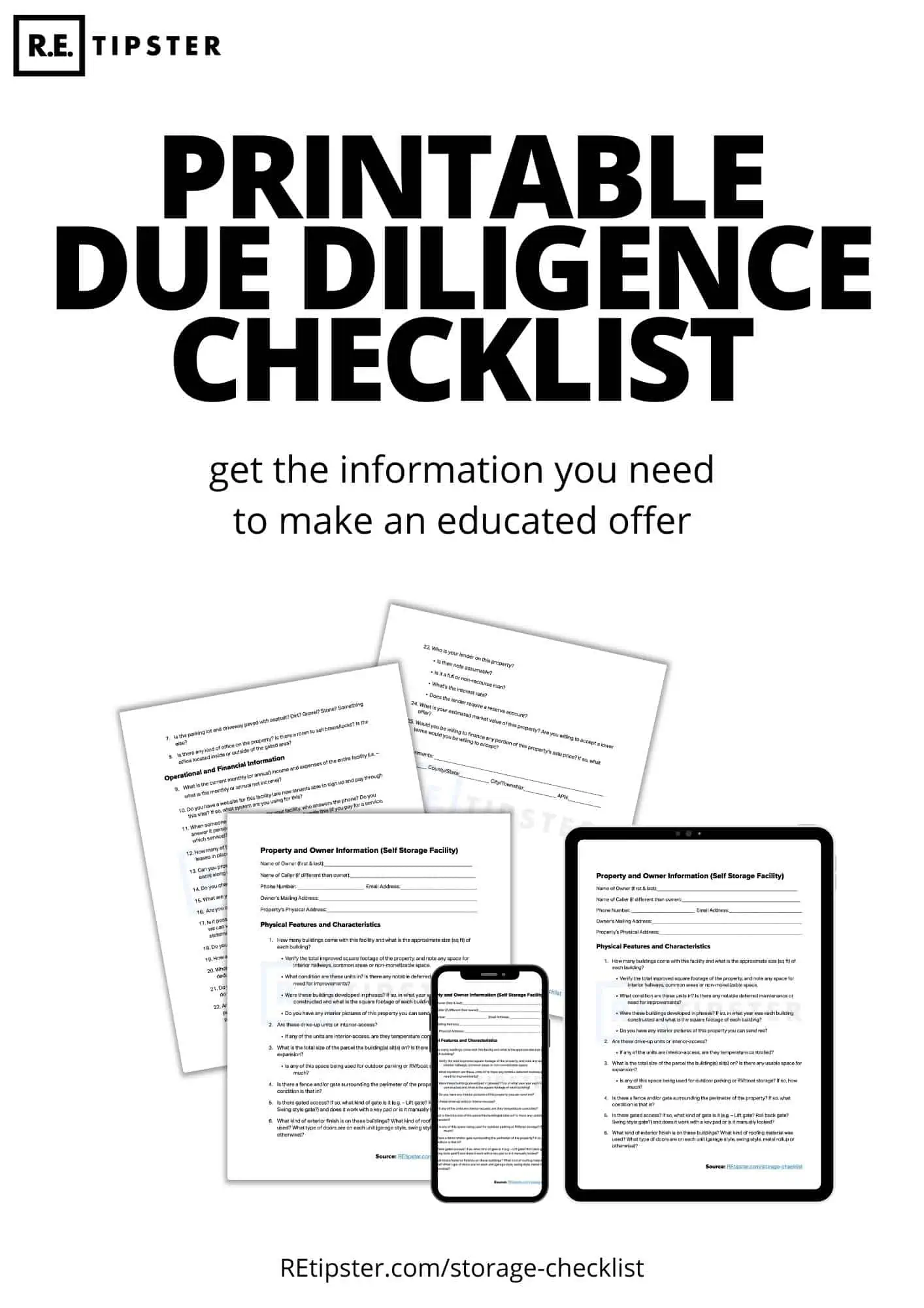 printable due diligence checklist self storage