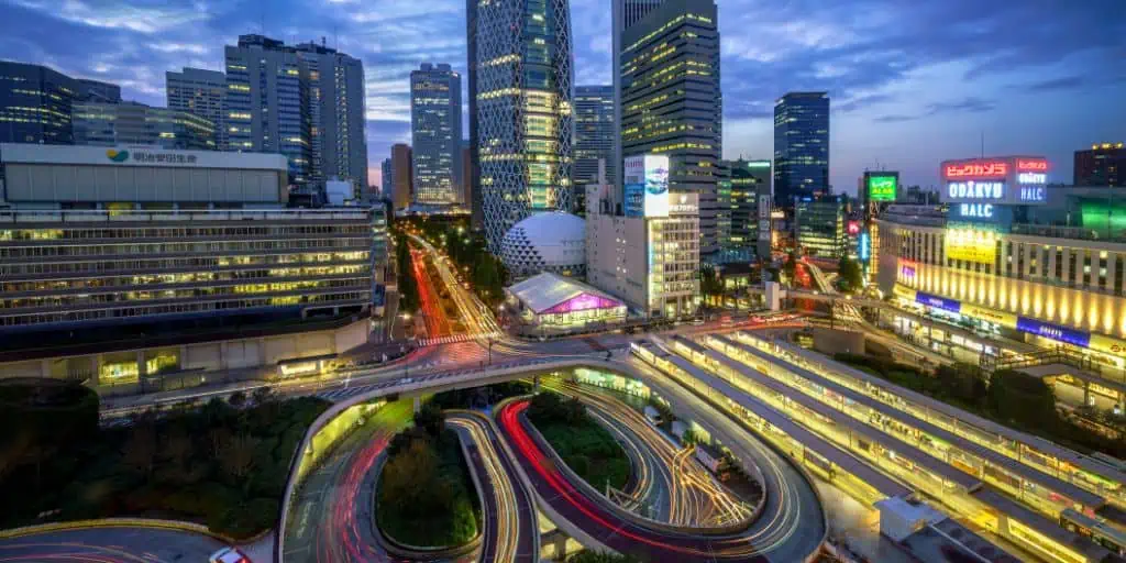 shinjuku station at dusk